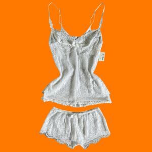 90's 00's vintage white floral lace y2k lingerie set XS Claire Pettibone NWT